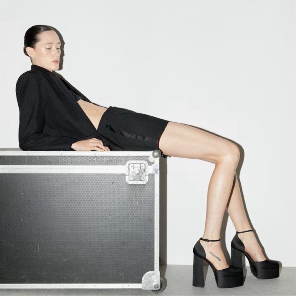Mango Black Satin Platforms
